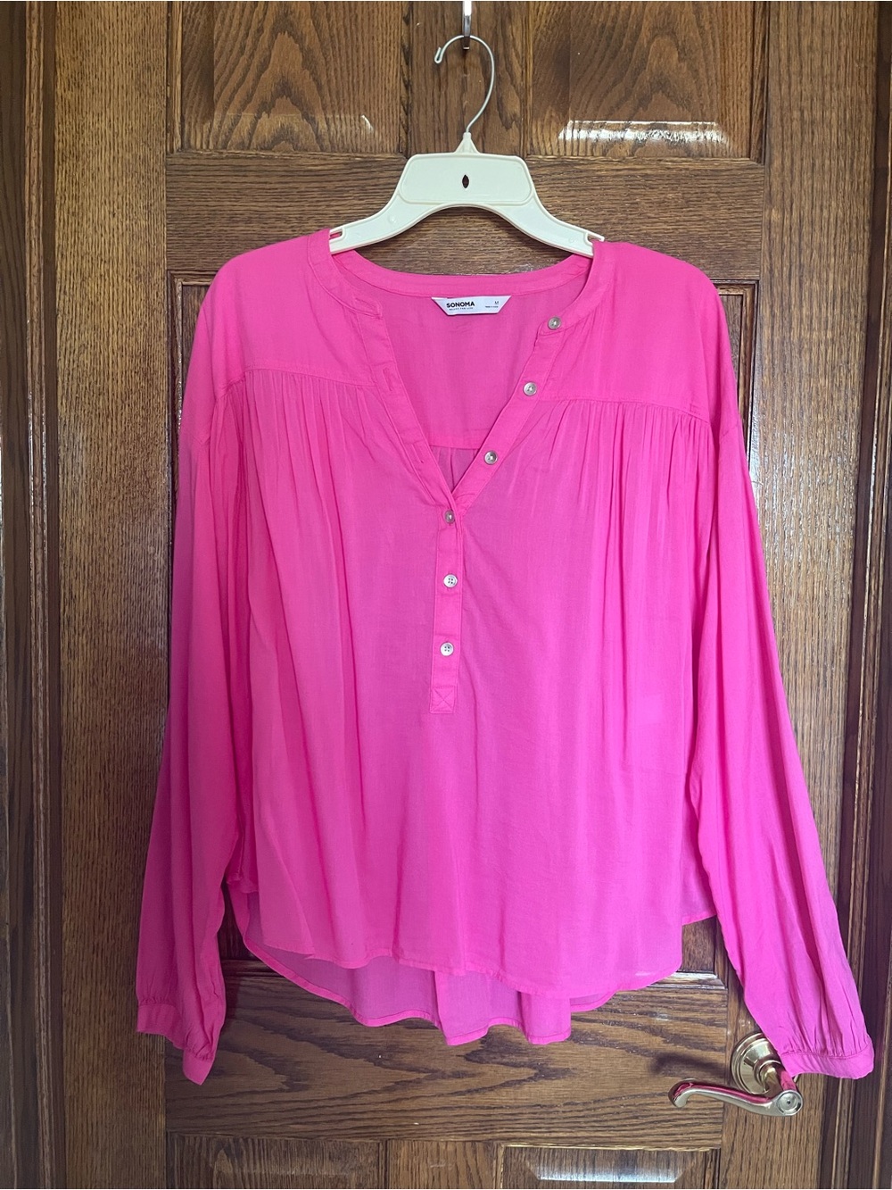 Sonoma Bright Pink Button-Front Peasant Blouse